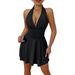 Women's Skirt Strap Halter V-neck Tight Skirt Sexy Dress_ecoleips.com