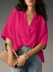 Women's Summer Short-Sleeved Collared Casual Loose Top Solid Color Shirt_ecoleips.com