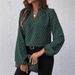 New European And American Cross-border Women's Printed Pleated Collar Lantern Sleeve French Elegant Blouse Top_ecoleips.com