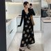 Autumn New Korean Fashion Satin Strap Printed Two-Piece Maternity Dress_ecoleips.com