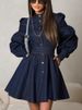 K New Denim Shirt Skirt With Niche Design, Lantern Sleeves, Lace Up Style, Fashionable Dress_ecoleips.com