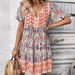 Women's Clothing Summer V Neck Dress Loose Bohemian Print Short Skirt Fashionable Women's Clothing_ecoleips.com