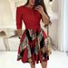 Women's Clothing Women's Round Neck Printed Belt Dress Autumn Winter Casual Fashion Commuter Style Female Clothing_ecoleips.com