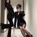 girl Girl Manxuan Lace Patchwork Black Sleeve Blazer Suit Autumn Winter Elegant Casual Long Pants Two-Piece Set For Women_ecoleips.com
