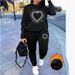 Women's Clothing Love Print Tops All Match Long Sleeved Sweater Suit_ecoleips.com