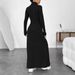 European American Autumn And Winter Women's Slim Fit High Neck Fashion Solid Color Ribbed Brushed Long_ecoleips.com