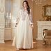 Women's Ethnic Style Long Robe V Neck Cross Border Casual Fashion Skirt with Rope Embroidery Muslim Clothing Wholesale_ecoleips.com