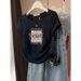 Women's V-Neck Slim-Fit Cotton T-Shirt – Tailored Waist, Minimalist Letter Print, Summer Essential In Neutral Tones_ecoleips.com
