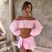 Women's Clothing Off The Shoulder Puff Sleeve Short Top Wrap Style Ruffled Skirt Set Summer New Set_ecoleips.com