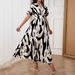 Women's Clothing Fashion Digital Printing V Neck Waist Elegant Temperament Women's Dress_ecoleips.com