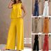 Women's Clothing Elegant Two Piece Set Solid Color Round Neck Vest Wide Leg Pants Bestseller_ecoleips.com