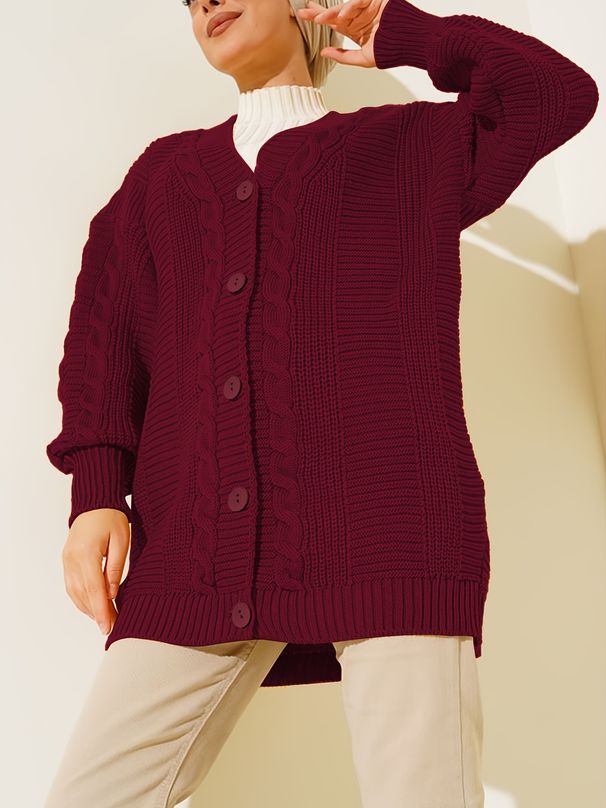 "Elegant Burgundy Muslim Knit Cardigan – Oversized Comfort For Work & Leisure | Winter 2024"_ecoleips.com