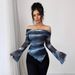 European And American Cross-border 2026 New Women's Knitted Mesh Printed Off-shoulder Long-sleeve Slim-fit T-shirt Top_ecoleips.com