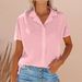 Women's New Style Short Sleeve Solid Color Button Collar Cotton Linen Casual Shirt_ecoleips.com