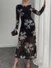 Women's Clothing Printed Mesh Waist Hugging Hip Slim Long Sleeved Temperament Dress_ecoleips.com