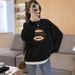 Women's round Neck Fleece Lined Thick Sweatshirt Jacket Autumn Winter 2023 High End Petite American Style Loose Top_ecoleips.com