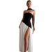 Women's Clothing Elegant Lady Irregular Tube Top Strap Dress Female Summer New French Sexy Slit Long Skirt_ecoleips.com