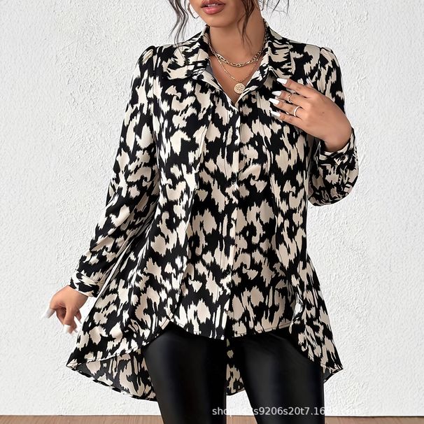 2026 New Fashionable European And American French Style Women's Long Sleeve Semi-High Collar Printed Slim-Fit Elegant_ecoleips.com