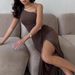 Women's Satin Slip Dress With High Slit, Elegant Bodycon Midi Dress For Evening Parties & Special Occasions_ecoleips.com