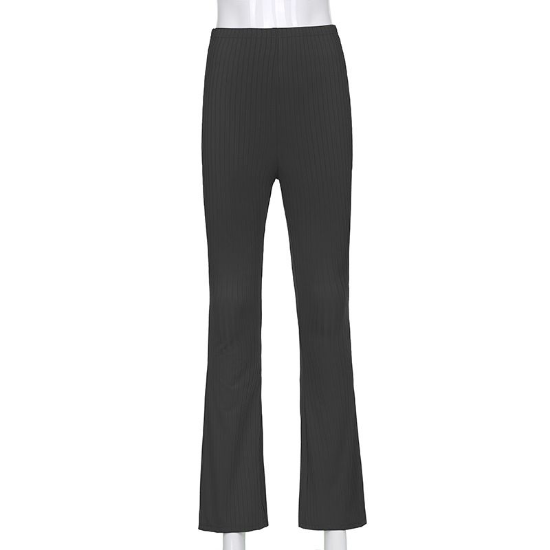 K European And American Style New Women's Pants Fashionable Solid Color Tight Fit High Waisted Slightly Flared Pants Elastic Bottom Casual Pants_ecoleips.com