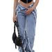 Women's Clothing Retro Fashion Trend Street Non Elastic Straight Tube Splicing Woolen Solid Color Denim Trousers_ecoleips.com