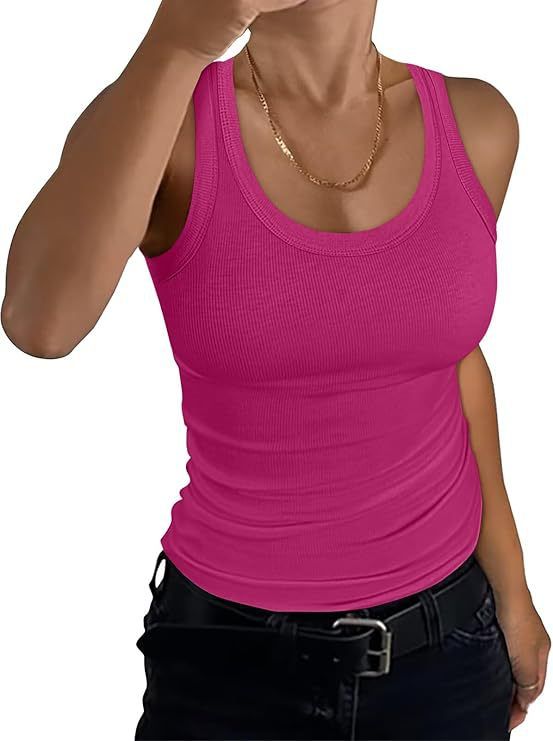 Women's Clothing Low Cut Crew Neck Sleeveless Ribbed T-Shirt Stretch Slim Fit Basic Vest Top Casual 2026_ecoleips.com