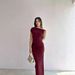 Fashion New Arrival Women Dress Minimalist Intellectual One Shoulder Slim Waisted Ruched Split Hem Dress Elegant Ladies Party Dress_ecoleips.com