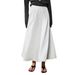 Ramie Cotton Blend Maxi Dress With Flared Skirt, Elegant Soft Drapery A-Line Long Dress For Women, Breathable Pure Color Dress_ecoleips.com