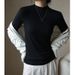 Women's High Elastic White Ribbed Base Layer Long Sleeve T-Shirt Stand up Collar Slim Fit Autumn Winter Inner Layer Top_ecoleips.com