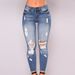 , , European And American Foreign Trade High-waisted Stretch Ripped Jeans For Women_ecoleips.com