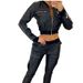 Women’s Clothing solid color pu short zipper pocket design slim baseball jacket_ecoleips.com