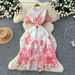 French Style Retro Lace Print Dress, Women's Hollow Out High Waisted A Line Long Skirt, Elegant And Classy._ecoleips.com