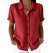 Women's Short Sleeve Button-Up Shirt – Elegant Solid Color Lapel Collar Blouse For Summer Casual & Office Wear_ecoleips.com