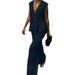 Women's Cotton V Neck Sleeveless Top And Vest Trousers Suit European American Style Pure Color Temperament Commuter Two Piece Set_ecoleips.com