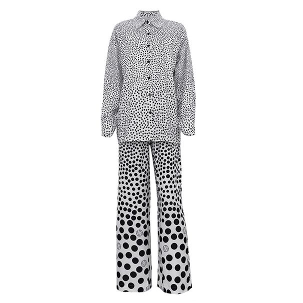 Women's Clothing Polka Dot Print Drape Two Piece Suit Loose Lazy Long Sleeved Shirt Wide Leg Pants Fashion Suit_ecoleips.com