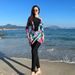 Women's Clothing Floral Print Long Sleeve Swimwear Set Women's Cover Up One Piece Swimsuit Fashionable Conservative Meat Concealing Beachwear_ecoleips.com