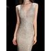 Women's Clothing Long Skirt New Champagne Color Temperament Lady Fishtail Sexy Long Sequin Host Dress_ecoleips.com