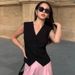 Black V Neck Small Suit Vest Sleeveless Waistcoat Top for Women Retro Short Layered Fashionable Vest_ecoleips.com