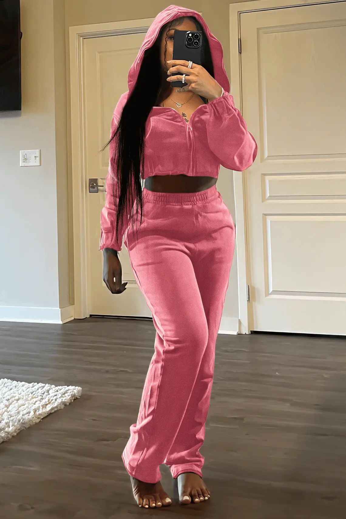 Women's Clothing Casual Ladies Sweatshirt Two Piece Zipper Hooded Trousers Suit_ecoleips.com