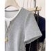 Women's Fashion Short Sleeve T-Shirt – Fake Two-Piece Design With Drawstring & Contrast Panels, Slim Fit Casual Top_ecoleips.com