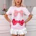 Women's Clothing Spring And Summer New Cherry Bow Print Loose Short Sleeved T Shirt_ecoleips.com
