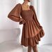 Spring/Summer European And American Square Neck Pleated Dress With Ruffled Hem_ecoleips.com