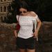 European And American Women's Clothing 2026 Summer New Fashion Polka Dot Diagonal Collar Tie-up T-shirt Slim And Thin Versatile Top_ecoleips.com