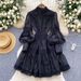 Elegant French Court-Style Lantern Sleeve Dress With Embroidered Lace Details – A-Line High Waist Flowy Maxi Dress For Women_ecoleips.com