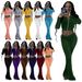 European American Style Women's Clothing Set On .: Solid Color Long-sleeve Sexy Cropped Cardigan And Flared Pants_ecoleips.com