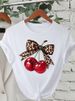 European And American Cross-border Foreign Trade Wholesale Clothing, Cherry Pattern Round Neck Plus Size Short-sleeve_ecoleips.com