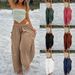 Women's Casual Cotton Linen Pants Pleated Mid Waist Straight Leg Elastic Waist Spring Summer American Style_ecoleips.com