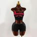 Women's Y2K Style Two Piece Tight Shorts Set Halter Neck Print Backless Top Sexy European American Tie Front Top Shorts Set_ecoleips.com
