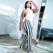 Women’s Clothing Fashion Sexy Slim Sexy Halter Striped Suit Nightclub Outfit_ecoleips.com