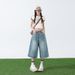 American Style High Waisted Loose Straight Wide Leg Pants, Cool Seven Quarter Jeans, Children's Light Blue, Black Gray,_ecoleips.com